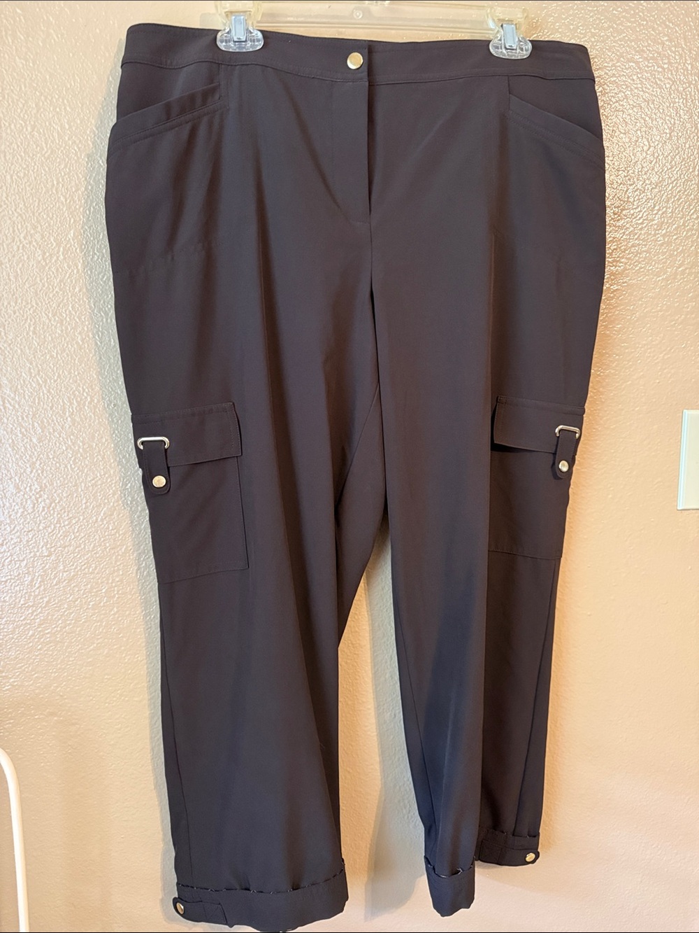 Brown Cargo Crop Pants - Women's Stretch Utility Trousers